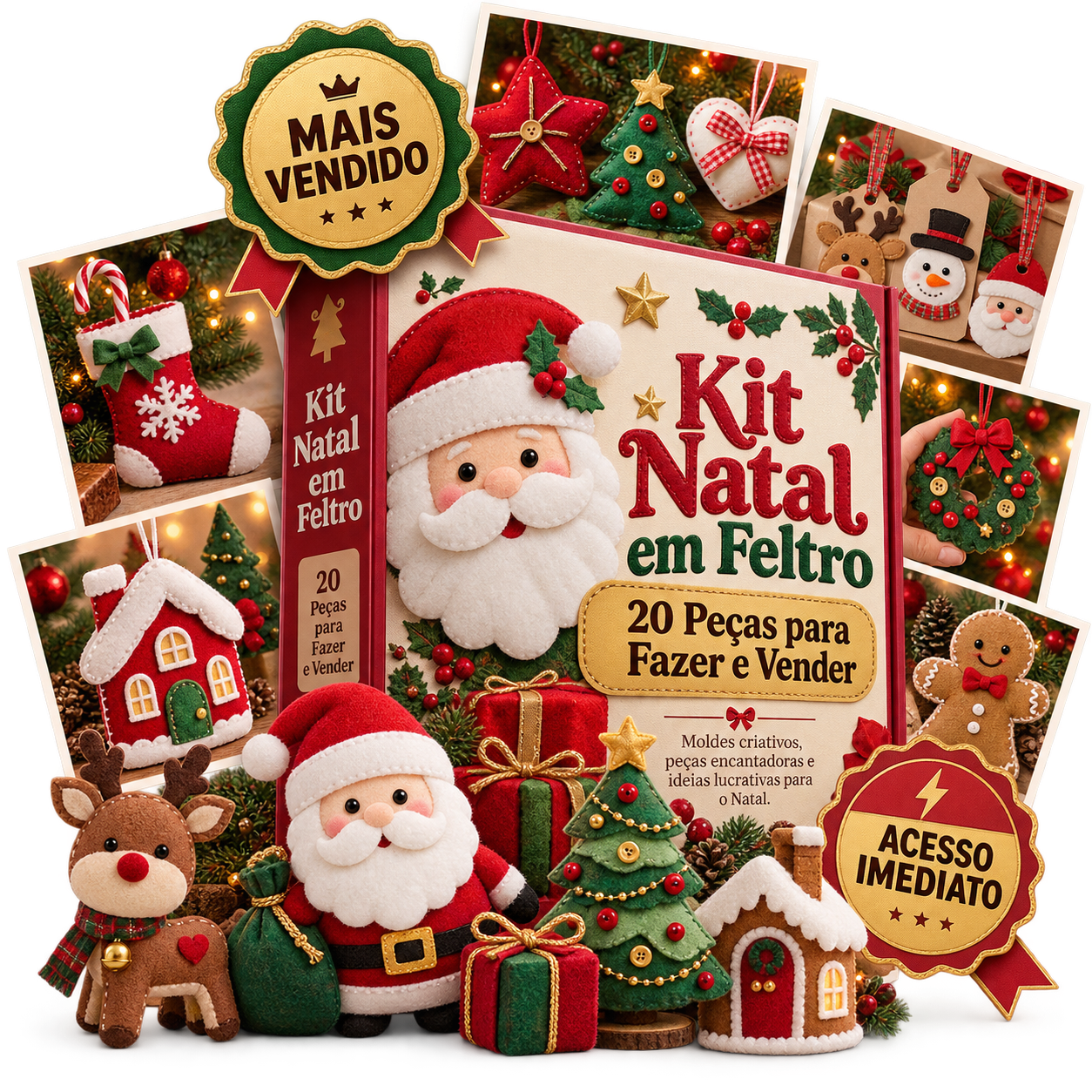 Kit Natal em Feltro Lucrativo 2027 — 20 Peças Campeãs de Venda